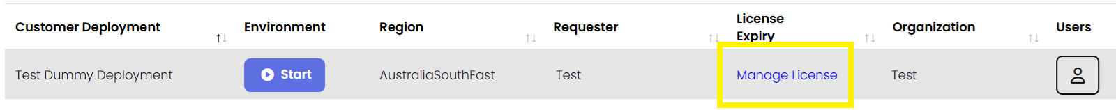 Manage License page