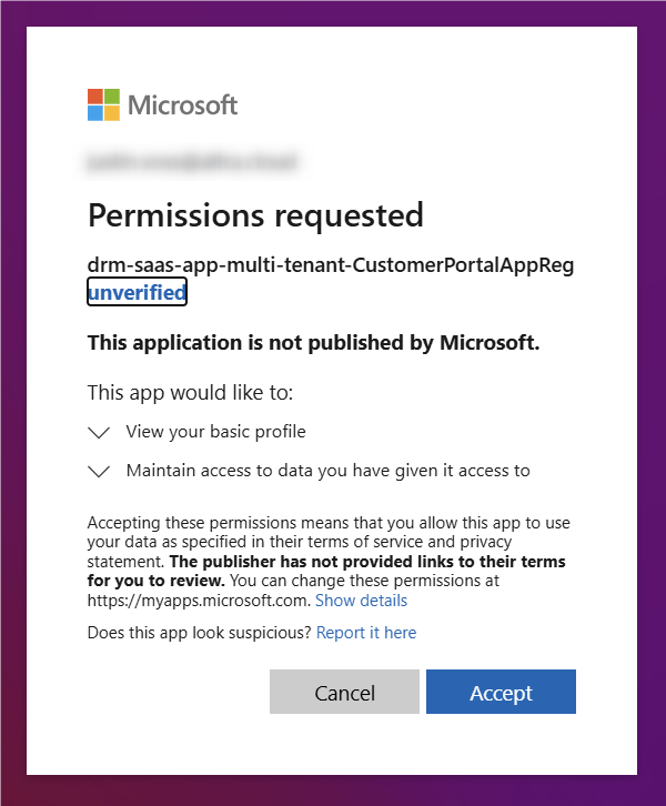Configure subscription - Step 1 of 2: Complete Microsoft authorization